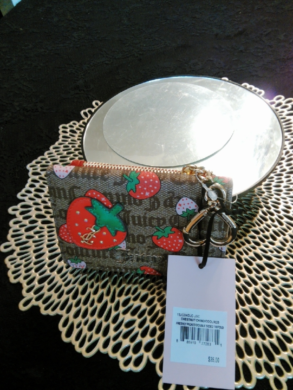 Juicy Couture Strawberry Print Coin Pouch - Brown/Red/Green. LOW START
